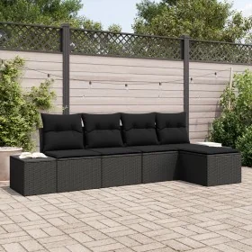 Juego de sofá de jardín de 5 piezas con cojines negros de ratán resistente by , Outdoor sofas - Ref: Foro24-3347023, Price: 3...