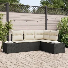 Conjunto de Sofá de Jardín de 4 Piezas con Cojines Negro Ratán de Poliéster by , Outdoor sofas - Ref: Foro24-3347037, Price: ...