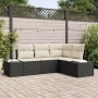 Conjunto de Sofá de Jardín de 4 Piezas con Cojines Negro Ratán de Poliéster by , Outdoor sofas - Ref: Foro24-3347037, Price: ...