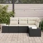Conjunto de Sofá de Jardín de 4 Piezas con Cojines Negro Ratán de Poliéster by , Outdoor sofas - Ref: Foro24-3347037, Price: ...