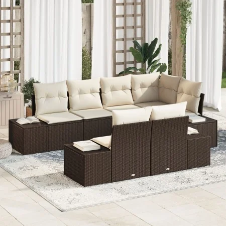Conjunto de Sofá de Jardín de 7 Piezas con Cojines Marrón de Poliratán | Foro24.es | Tu tienda online para hogar, jardín y más Foro24.es