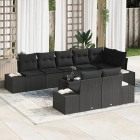 Conjunto de Sofá de Jardín Set de 9 Negro