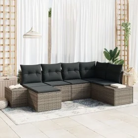 Juego de Sofá de Jardín de 6 Piezas con Cojines Gris de Poliratán by , Outdoor sofas - Ref: Foro24-3347129, Price: 395,60 €, ...