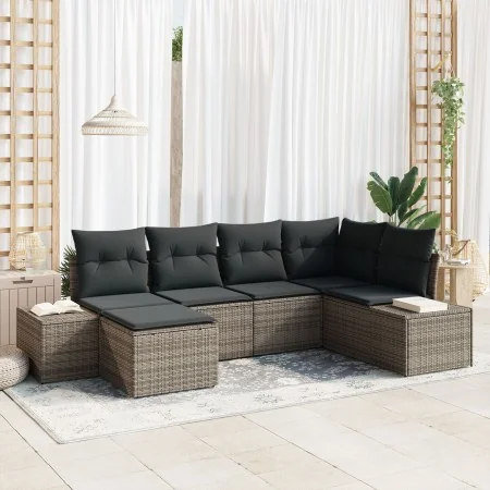 Juego de Sofá de Jardín de 6 Piezas con Cojines Gris de Poliratán by , Outdoor sofas - Ref: Foro24-3347129, Price: 395,60 €, ...