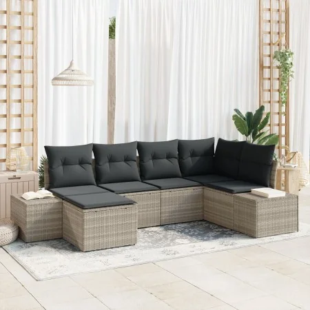 Set de Sofás de Jardín de 6 Piezas con Cojines en Poliratán Gris Claro by , Outdoor sofas - Ref: Foro24-3347132, Price: 439,5...