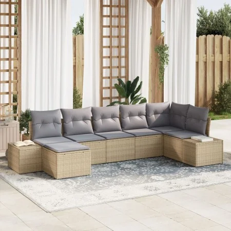 Juego de Sofá de Jardín de 7 Piezas con Cojines Beige Poliratán | Foro24.es | Tu tienda online para hogar, jardín y más Foro24.es
