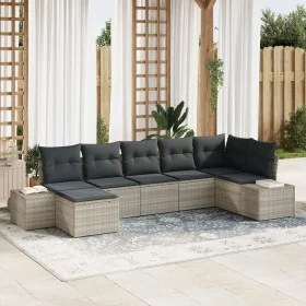 Juego de Sofá de Jardín de 7 Piezas con Cojines Gris Claro de Polirratán de , Sofás de exterior - Ref: Foro24-3347152, Precio...