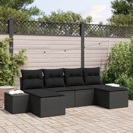 Set de sofás de jardín de 6 piezas con cojines de ratán negro poliéster by , Outdoor sofas - Ref: Foro24-3347173, Price: 369,...
