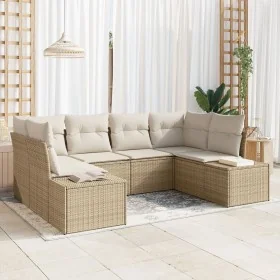 Juego de Sofá de Jardín de 6 Piezas con Cojines Ratán Poliéster Beige by , Outdoor sofas - Ref: Foro24-3347201, Price: 458,55...