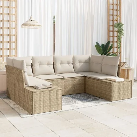Juego de Sofá de Jardín de 6 Piezas con Cojines Ratán Poliéster Beige by , Outdoor sofas - Ref: Foro24-3347201, Price: 458,55...