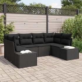 Juego de sofá de jardín de 6 piezas con cojines negros de poliratán by , Outdoor sofas - Ref: Foro24-3347203, Price: 433,63 €...