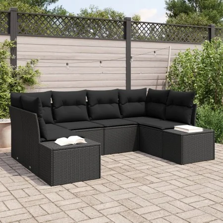 Juego de sofá de jardín de 6 piezas con cojines negros de poliratán by , Outdoor sofas - Ref: Foro24-3347203, Price: 433,63 €...