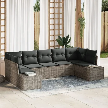 Conjunto de Sofás de Jardín de 7 Piezas con Cojines Gris de Poliratán von , Outdoor-Sofas - Ref: Foro24-3347209, Preis: 480,5...