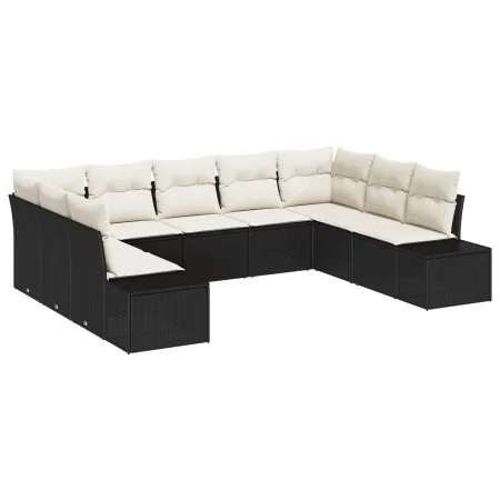 Set de sofá de jardín de 9 piezas con cojines negro ratán poliéster von , Outdoor-Sofas - Ref: Foro24-3347217, Preis: 570,48 ...