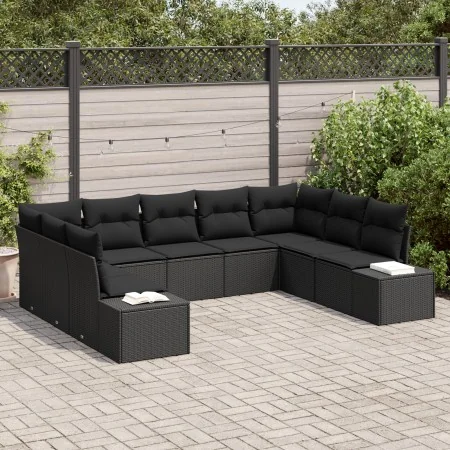 Set de Sofá de Jardín de 9 Piezas con Cojines Negro Ratán de Polietileno by , Outdoor sofas - Ref: Foro24-3347223, Price: 600...