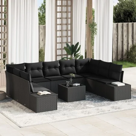 Conjunto de Sofá de Jardín Set de 10 Negro Ratán, Poliéster, Acero by , Outdoor sofas - Ref: Foro24-3347233, Price: 647,81 €,...