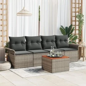 Conjunto de Sofá de Jardín de 5 Piezas con Cojines Gris Poliratán Acacia von , Outdoor-Sofas - Ref: Foro24-3347258, Preis: 30...