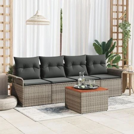 Conjunto de Sofá de Jardín de 5 Piezas con Cojines Gris Poliratán Acacia by , Outdoor sofas - Ref: Foro24-3347258, Price: 302...