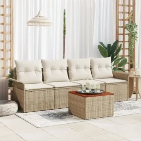 Juego de Sofás de 5 Piezas con Cojines Beige de Ratán Poliéster Acacia von , Outdoor-Sofas - Ref: Foro24-3347260, Preis: 332,...
