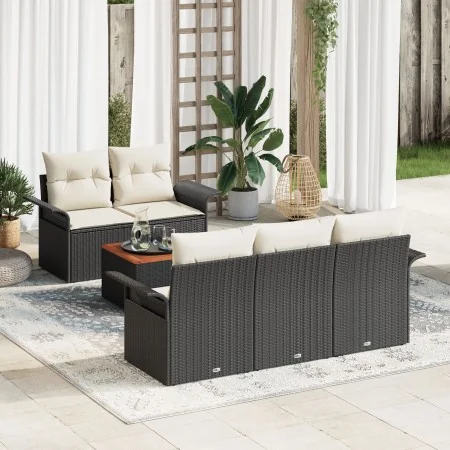 Juego de Sofás de Jardín de 6 Piezas con Cojines Negro Poliratán Acacia | Foro24.es | Tu tienda online para hogar, jardín y más Foro24.es