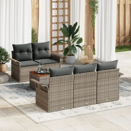 Juego de Sofás de Jardín de 6 Piezas con Cojines Gris Poliratán Acacia von , Outdoor-Sofas - Ref: Foro24-3347265, Preis: 430,...