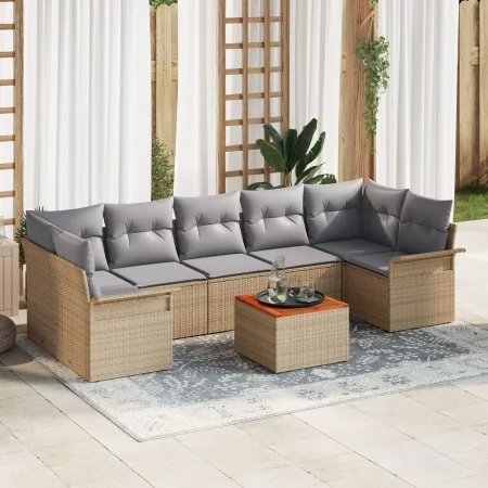 Conjunto de Sofá de Jardín de 8 Piezas con Cojines Beige Ratán Poliéster Acacia | Foro24.es | Tu tienda online para hogar, jardín y más Foro24.es
