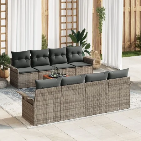Juego de Sofá de Jardín de 9 Piezas con Cojines Gris Poliratán Acacia von , Outdoor-Sofas - Ref: Foro24-3347300, Preis: 584,2...