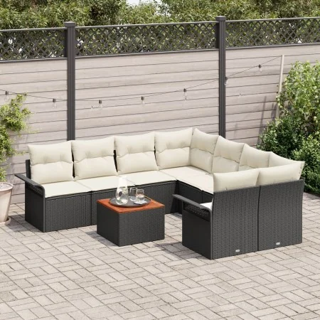 Set de Sofás de Jardín de 9 Piezas con Cojines Negro Polirratán Acacia | Foro24.es | Tu tienda online para hogar, jardín y más Foro24.es