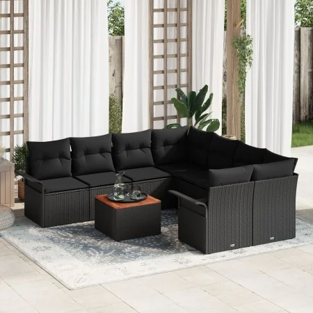 Juego de Sofá de Jardín de 9 Piezas con Cojines Negro Poliratán Acacia | Foro24.es | Tu tienda online para hogar, jardín y más Foro24.es