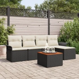 Conjunto de Sofá de Jardín 6 Piezas Negro y crema
