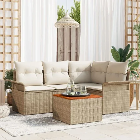 Juego de sofá de jardín de 5 piezas con cojines beige en poliratán y acacia by , Outdoor sofas - Ref: Foro24-3347323, Price: ...