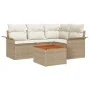 Juego de sofá de jardín de 5 piezas con cojines beige en poliratán y acacia by , Outdoor sofas - Ref: Foro24-3347323, Price: ...
