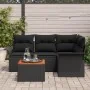 Juego de Sofá de Jardín de 5 Piezas con Cojines Poliratán Negro y Acacia | Foro24.es | Tu tienda online para hogar, jardín y más Foro24.es