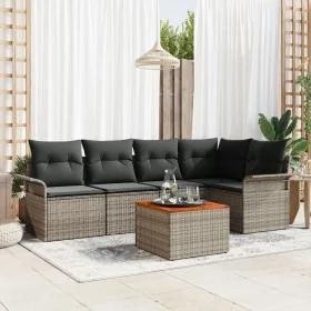 Juego de Sofá de Jardín de 6 Piezas con Cojines Gris Poliratán Acacia von , Outdoor-Sofas - Ref: Foro24-3347328, Preis: 375,8...