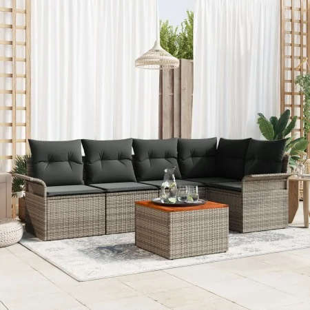 Juego de Sofá de Jardín de 6 Piezas con Cojines Gris Poliratán Acacia by , Outdoor sofas - Ref: Foro24-3347328, Price: 375,86...