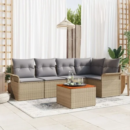 Conjunto de Sofá de Jardín de 6 Piezas con Cojines Beige Poliratán Acacia | Foro24.es | Tu tienda online para hogar, jardín y más Foro24.es
