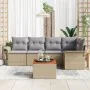 Conjunto de Sofá de Jardín de 6 Piezas con Cojines Beige Poliratán Acacia | Foro24.es | Tu tienda online para hogar, jardín y más Foro24.es
