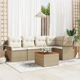 Juego de Sofá de Jardín de 6 Piezas con Cojines Beige Poliratán Acacia de , Sofás de exterior - Ref: Foro24-3347330, Precio: ...