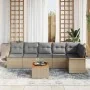 Juego de Sofá de Jardín de 7 Piezas con Cojines Beige de Poliratán Acacia | Foro24.es | Tu tienda online para hogar, jardín y más Foro24.es