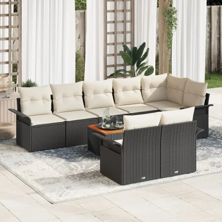 Conjunto de sofá de jardín de 9 piezas con cojines negros de ratán | Foro24.es | Tu tienda online para hogar, jardín y más Foro24.es