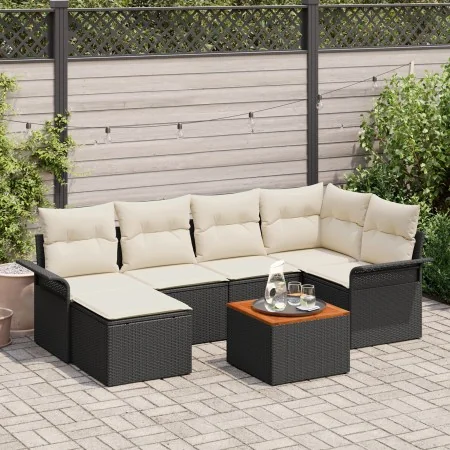 Conjunto de Sofá de Jardín de 7 Piezas con Cojines Negro Poliratán Acacia | Foro24.es | Tu tienda online para hogar, jardín y más Foro24.es