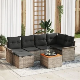 Juego de Sofá de Jardín de 7 Piezas con Cojines Gris Poli ratán Acacia by , Outdoor sofas - Ref: Foro24-3347349, Price: 417,6...