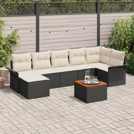 Juego de sofá de jardín de 8 piezas con cojines en negro, poliratán, acacia | Foro24.es | Tu tienda online para hogar, jardín y más Foro24.es