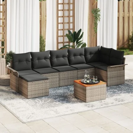 Juego de Sofás de Jardín de 8 Piezas con Cojines Gris Poliratán Acacia von , Outdoor-Sofas - Ref: Foro24-3347356, Preis: 469,...