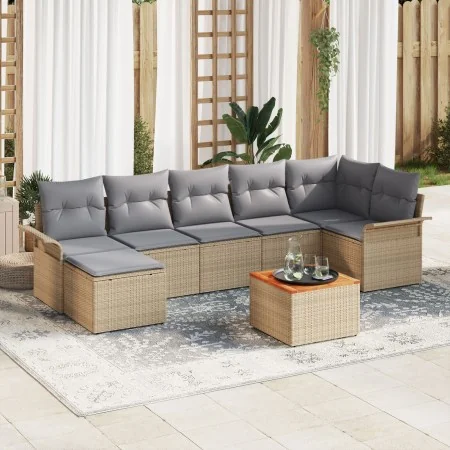 Juego de Sofá de Jardín de 8 Piezas con Cojines Beige Ratán Sintético Acacia | Foro24.es | Tu tienda online para hogar, jardín y más Foro24.es