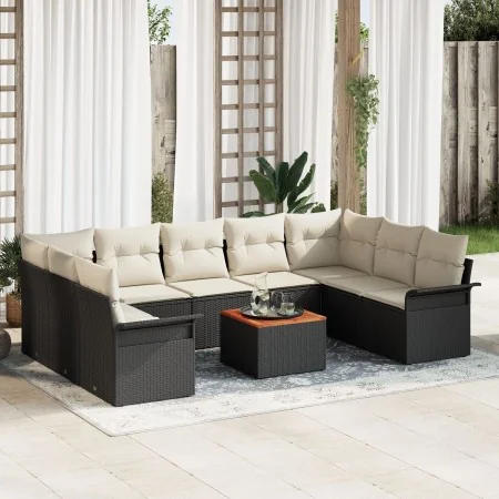 Conjunto de Sofás de Jardín de 10 Piezas con Cojines Negro Poliratán Acacia | Foro24.es | Tu tienda online para hogar, jardín y más Foro24.es