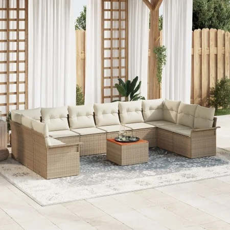 Conjunto de Sofás de Jardín de 11 Piezas con Cojines Beige Ratán Sintético Acacia by , Outdoor sofas - Ref: Foro24-3347379, P...