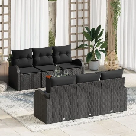 Juego de Sofás de Jardín de 7 Piezas con Cojines Negros de Poliratán y Acacia von , Outdoor-Sofas - Ref: Foro24-3347527, Prei...
