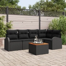 Juego de sofá de 6 piezas con cojines Negro Polirratán Acacia von , Outdoor-Sofas - Ref: Foro24-3347583, Preis: 387,72 €, Rab...