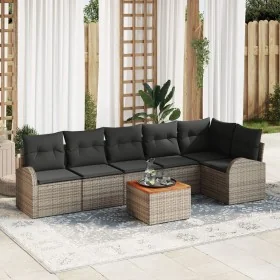 Conjunto de Sofá de Jardín de 7 Piezas con Cojines Gris Poli Ratán Acacia by , Outdoor sofas - Ref: Foro24-3347587, Price: 43...